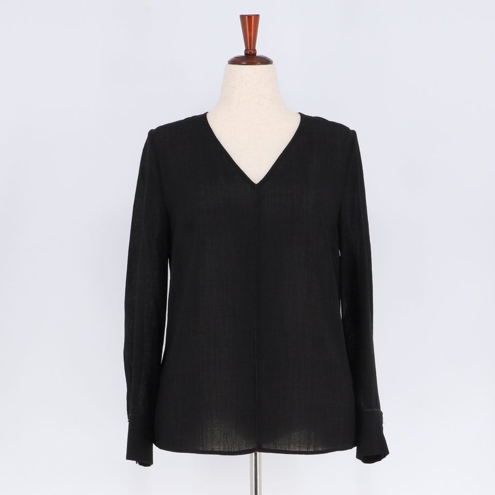 CEFINN Black V-Neck Long Sleeve Sheer Blouse Size US 8